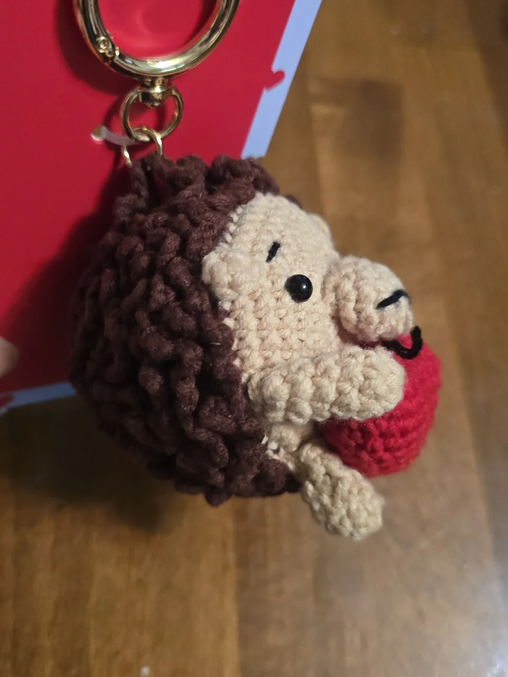 piper.k Handmade Brown Hedgehog Keychain with Red Heart